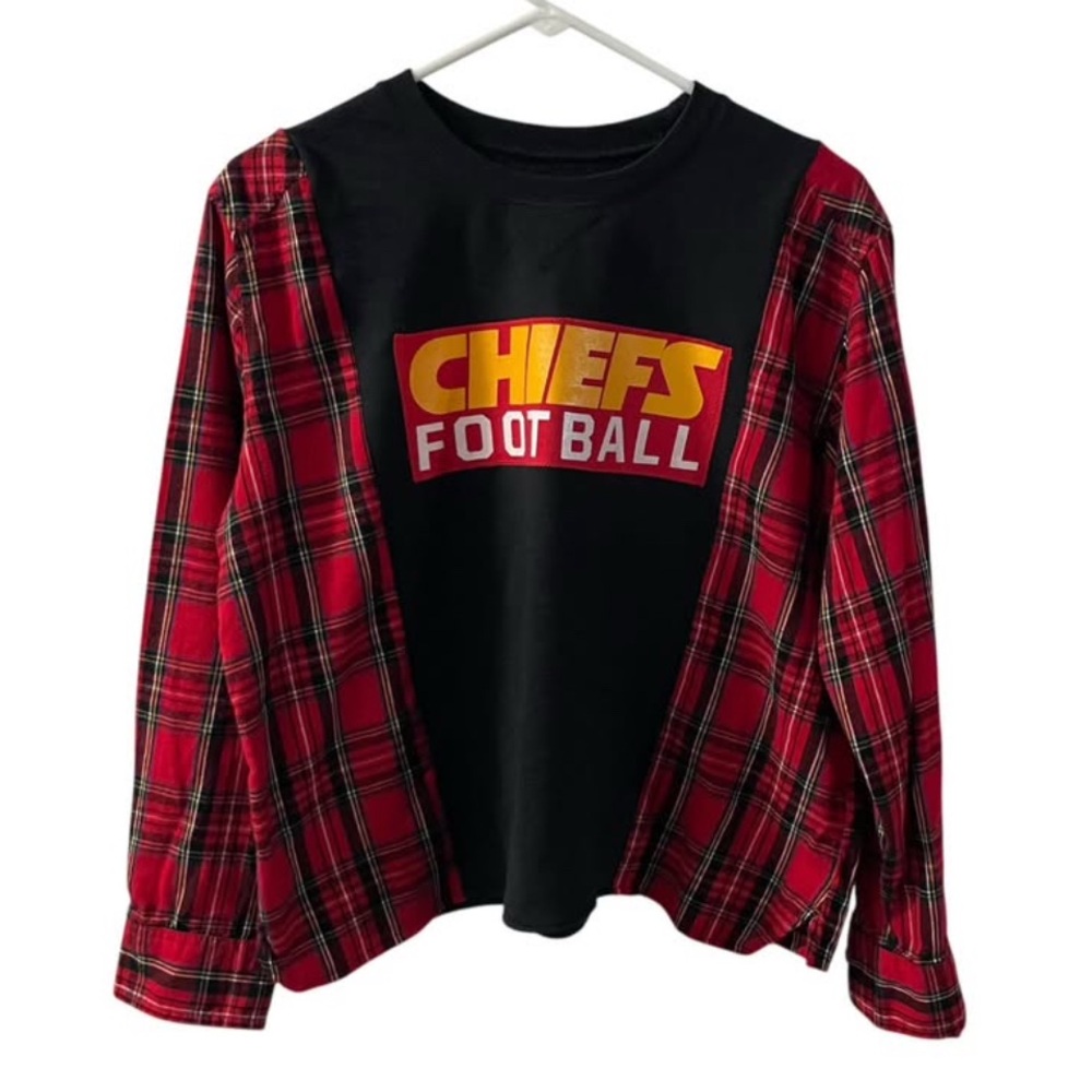 Unique Chiefs Flannel Sleeve Remade Shirt Size M ooak